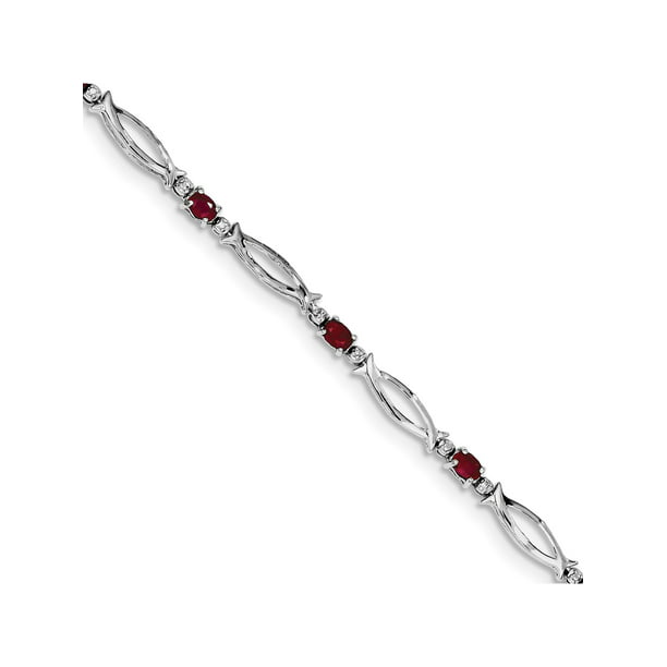 925 Sterling Silver and Rhodium Plated Ruby Bracelet for Women 